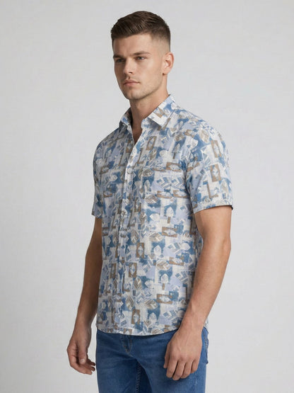 Mokajodi Blue Slim Fit Printed Casual Shirt