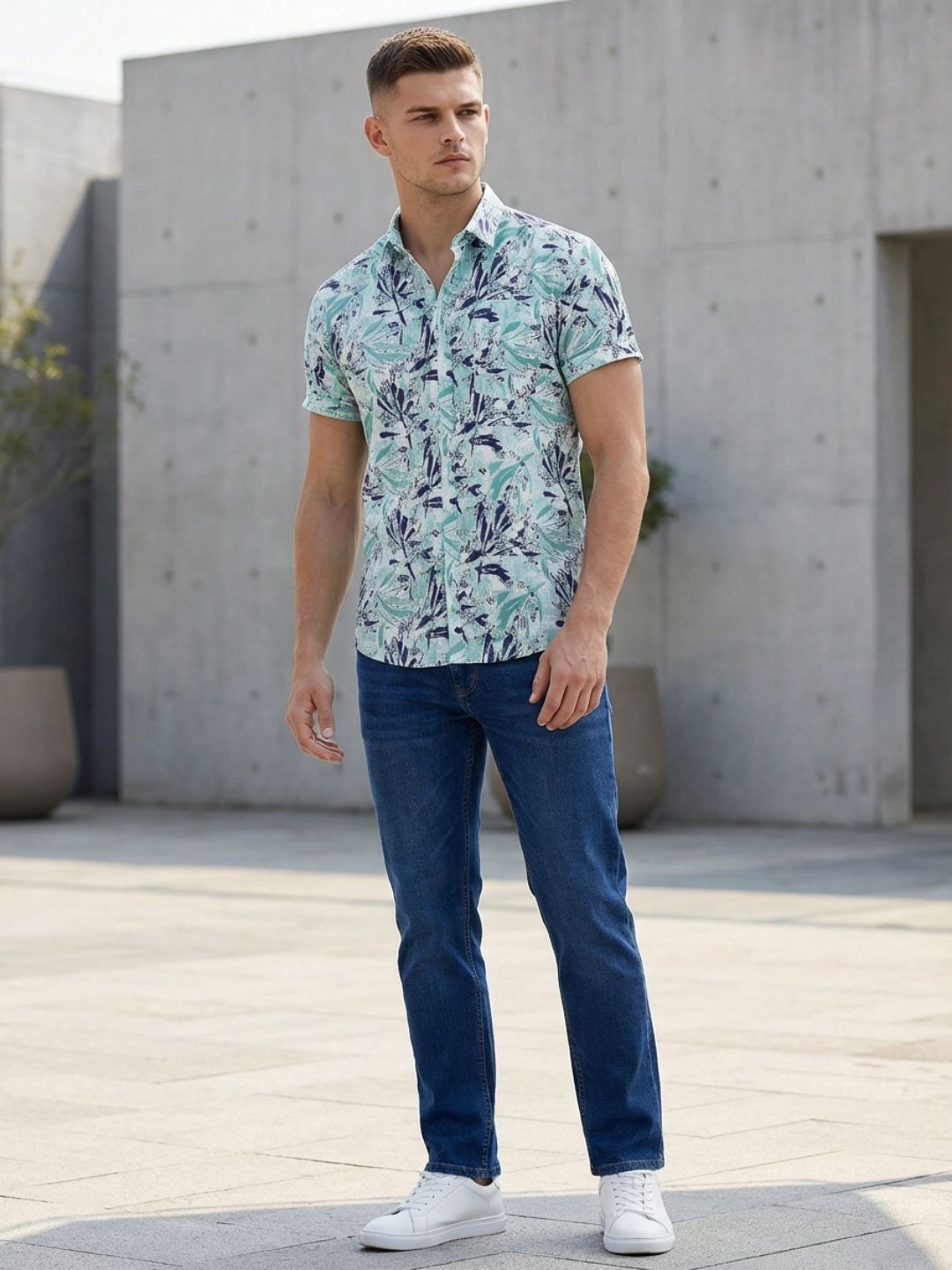 Mokajodi Green Slim Fit Printed Casual Shirt