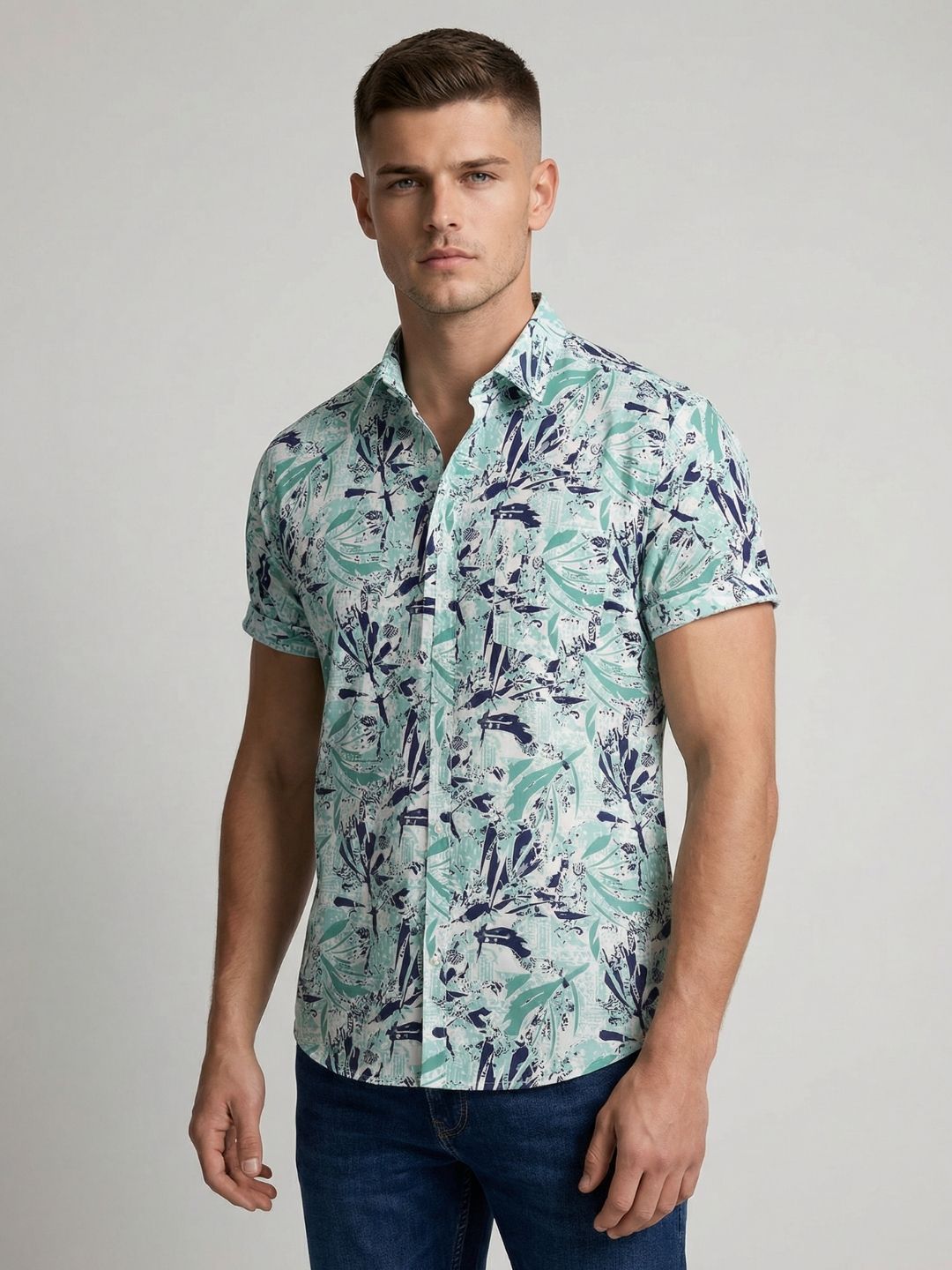 Mokajodi Green Slim Fit Printed Casual Shirt