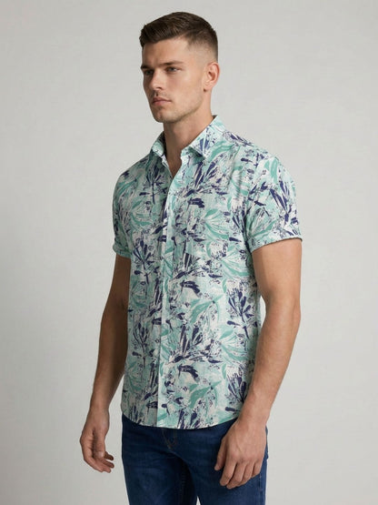 Mokajodi Green Slim Fit Printed Casual Shirt