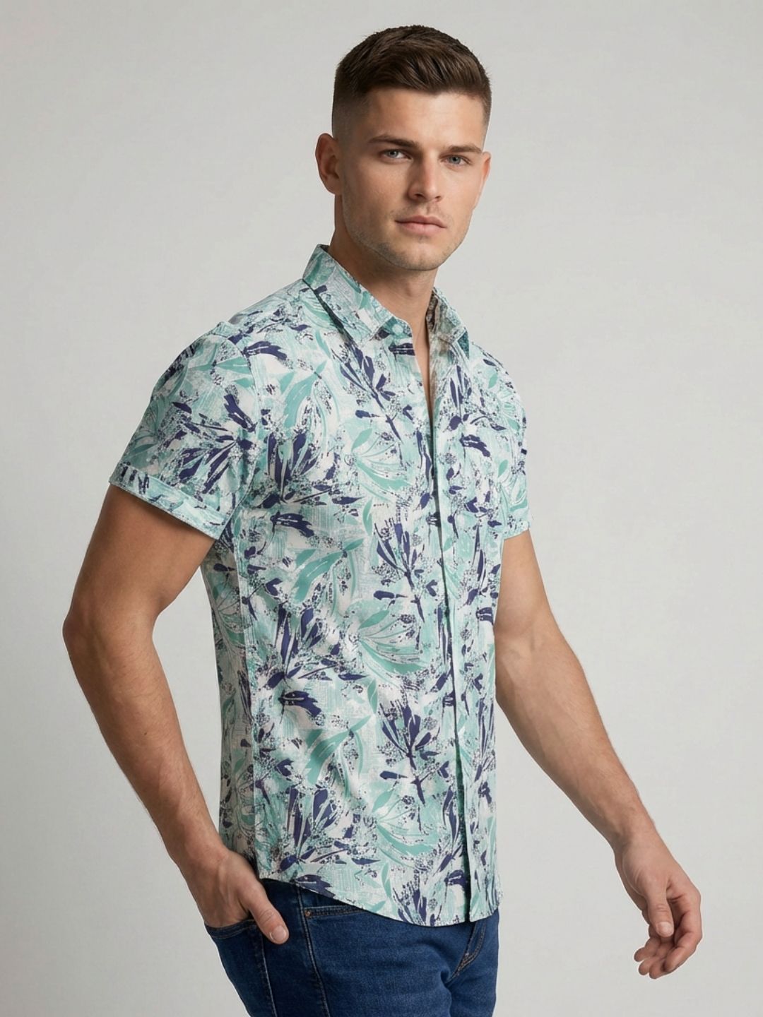 Mokajodi Green Slim Fit Printed Casual Shirt