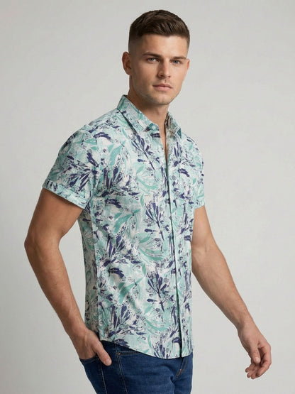 Mokajodi Green Slim Fit Printed Casual Shirt