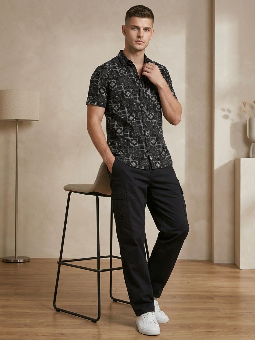 Mokajodi Black Slim Fit Printed Casual Shirt
