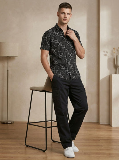Mokajodi Black Slim Fit Printed Casual Shirt