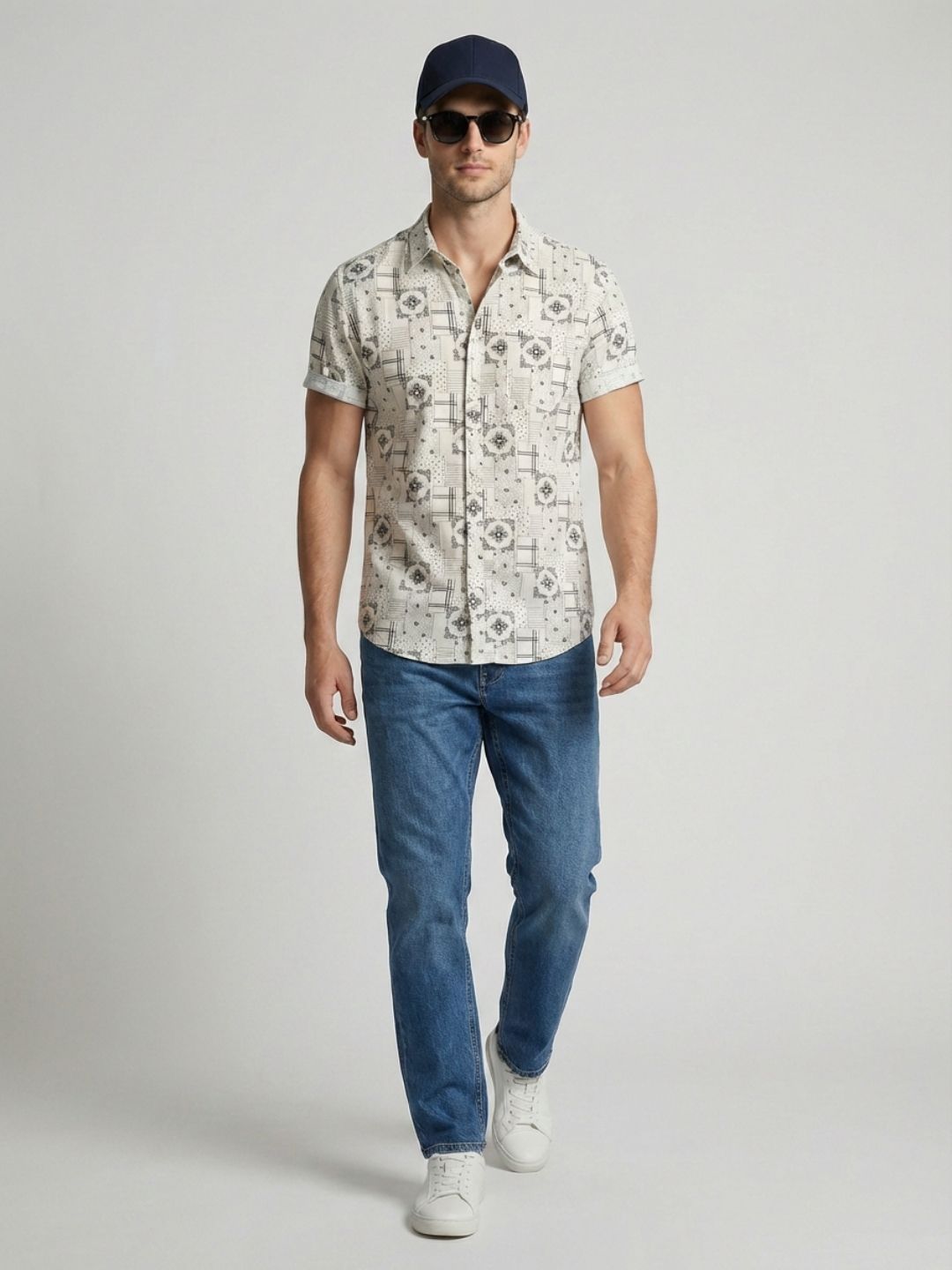 Mokajodi White Slim Fit Printed Casual Shirt