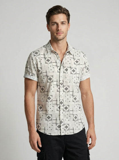 Mokajodi White Slim Fit Printed Casual Shirt