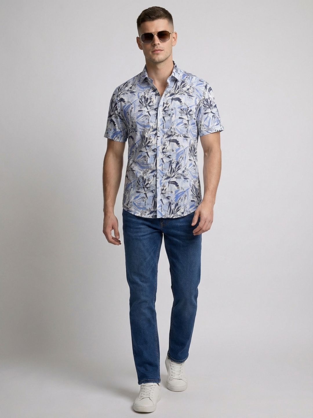 Mokajodi Blue Slim Fit Printed Casual Shirt