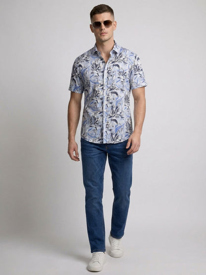 Mokajodi Blue Slim Fit Printed Casual Shirt
