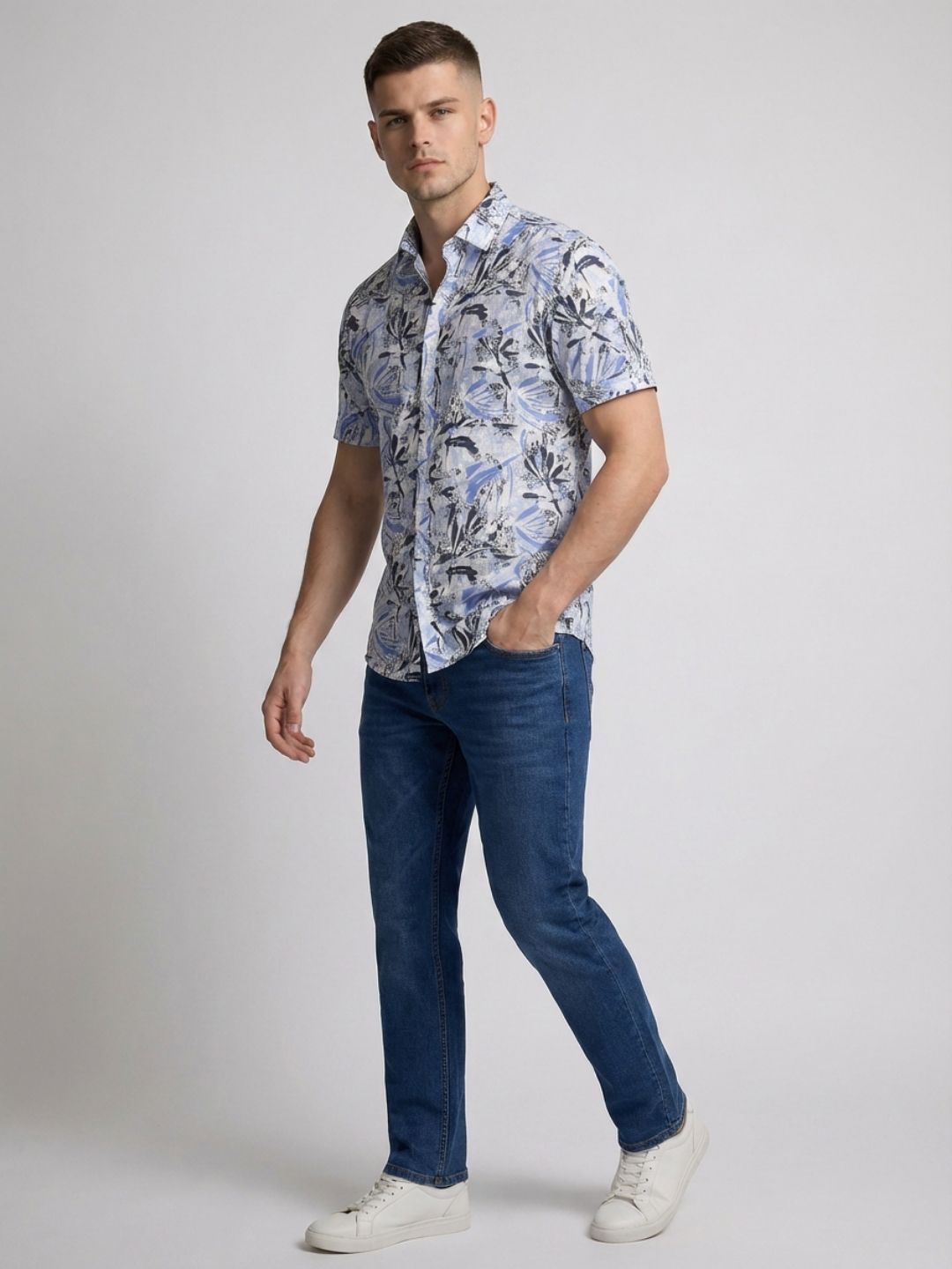 Mokajodi Blue Slim Fit Printed Casual Shirt