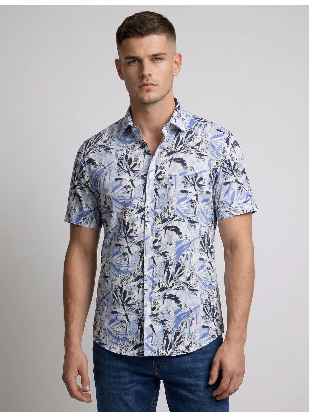 Mokajodi Blue Slim Fit Printed Casual Shirt