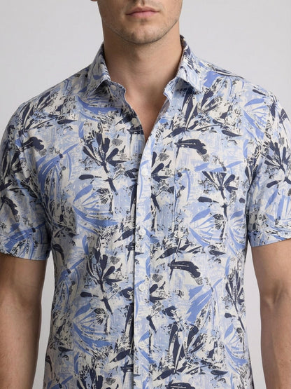 Mokajodi Blue Slim Fit Printed Casual Shirt