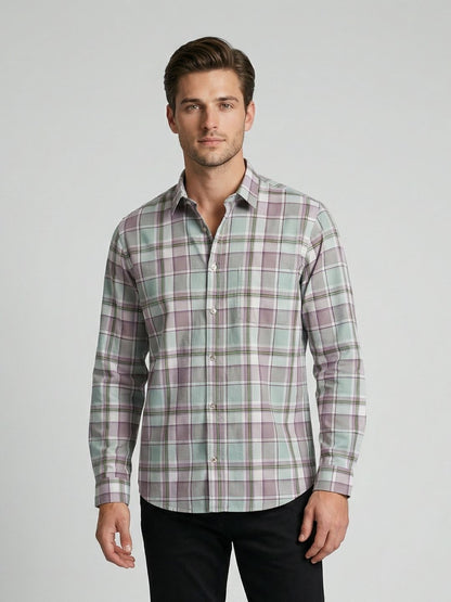 Mokajodi Mint Green Slim Fit Checks Casual Shirt