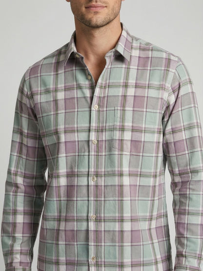 Mokajodi Mint Green Slim Fit Checks Casual Shirt