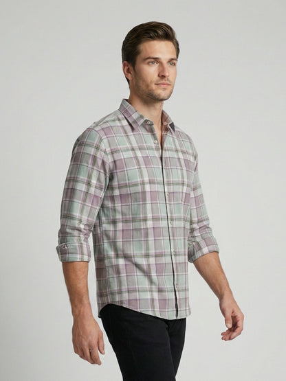 Mokajodi Mint Green Slim Fit Checks Casual Shirt