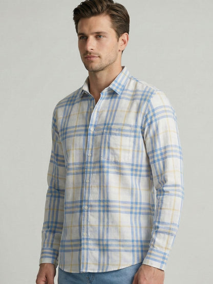 Mokajodi Blue Slim Fit Checks Casual Shirt