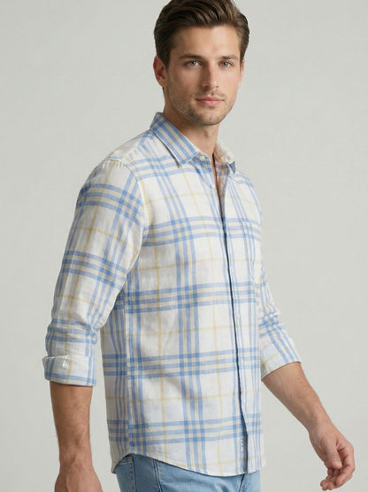 Mokajodi Blue Slim Fit Checks Casual Shirt