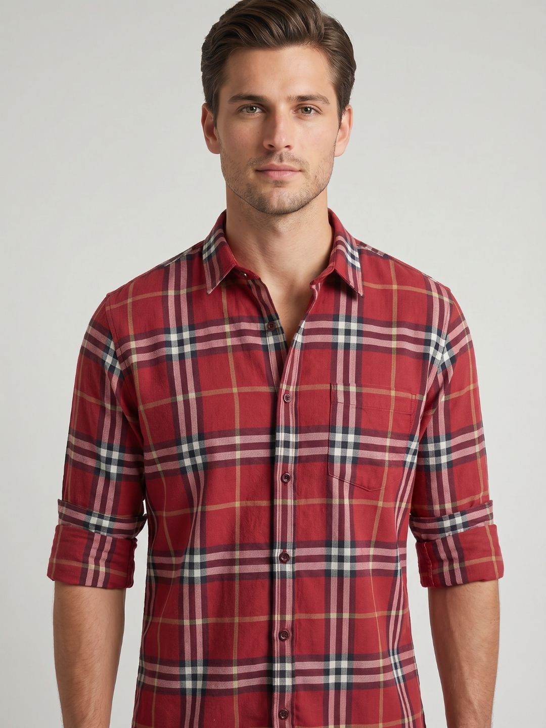 Mokajodi Red Slim Fit Checks Casual Shirt
