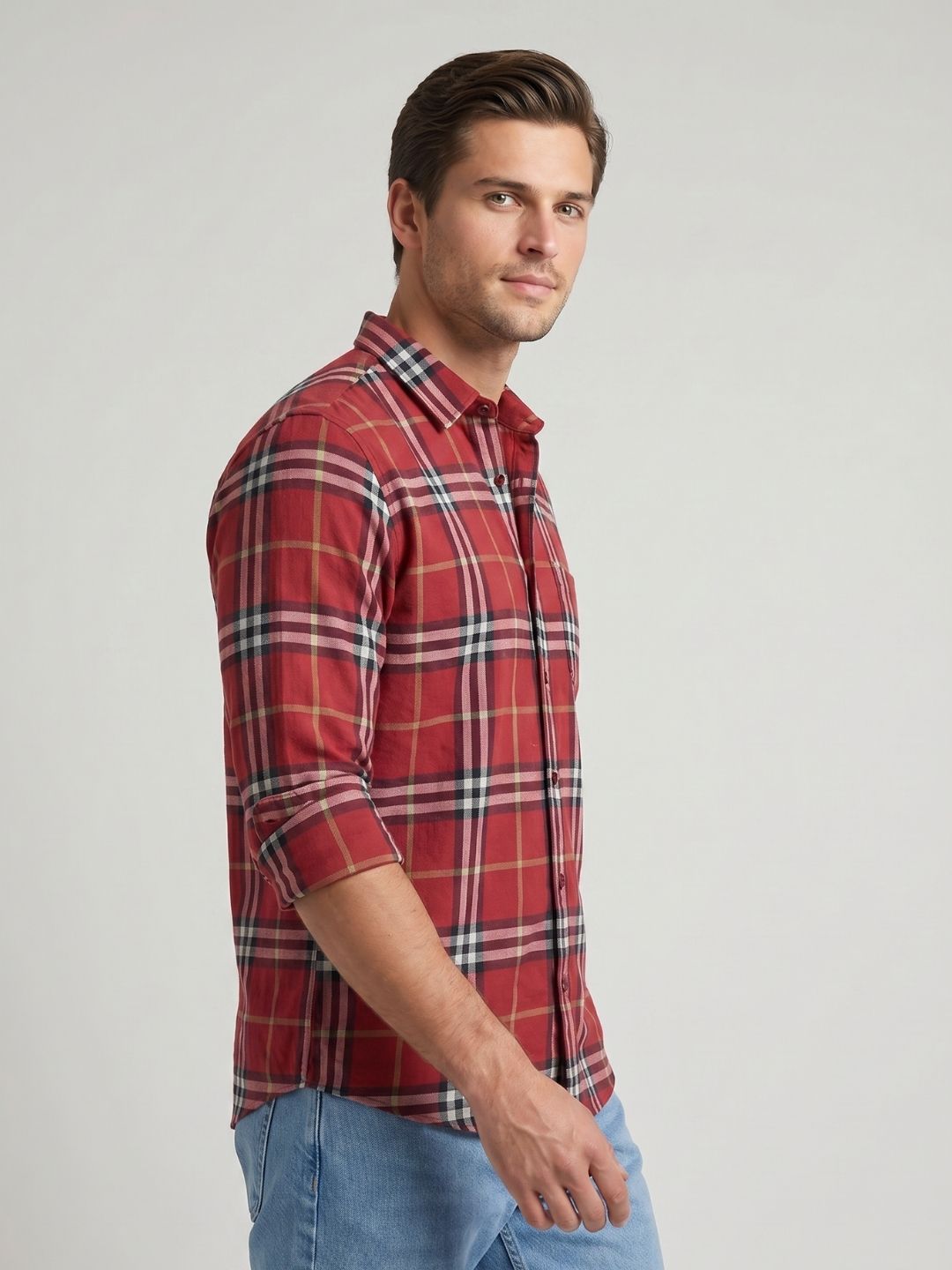 Mokajodi Red Slim Fit Checks Casual Shirt