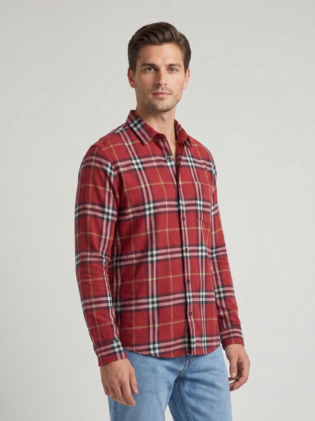 Mokajodi Red Slim Fit Checks Casual Shirt