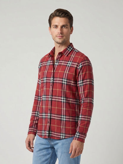 Mokajodi Red Slim Fit Checks Casual Shirt