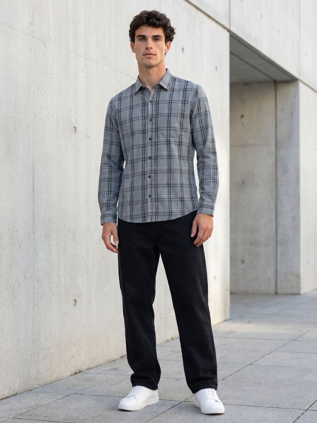 Mokajodi Grey Slim Fit Checks Casual Shirt