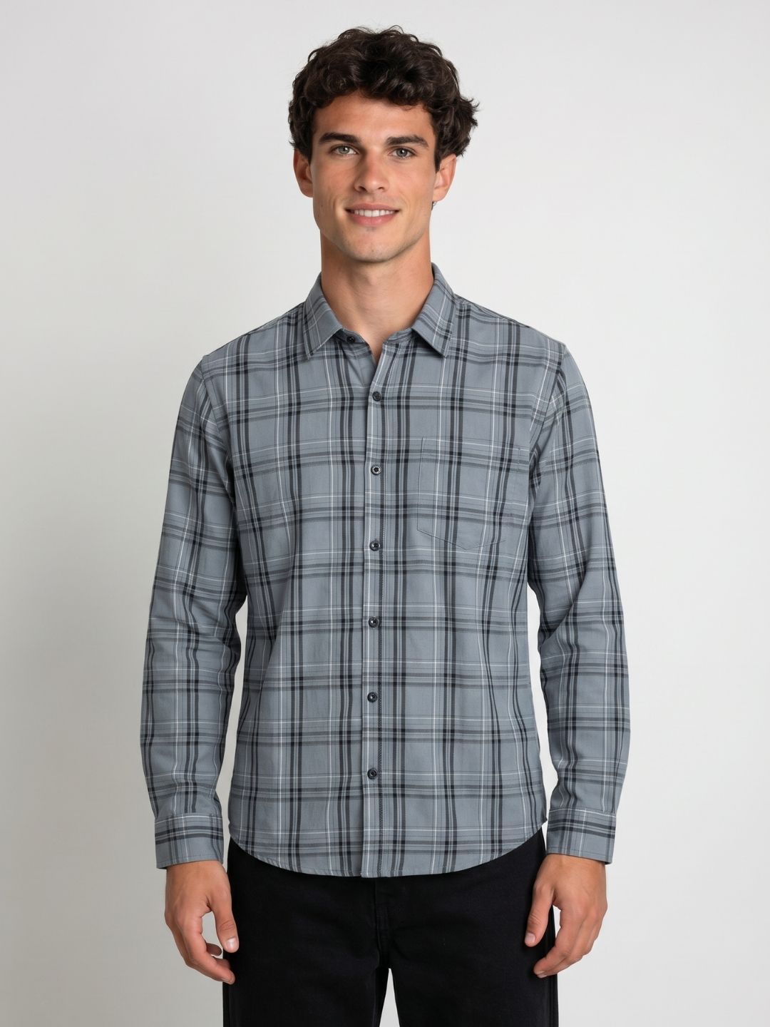Mokajodi Grey Slim Fit Checks Casual Shirt