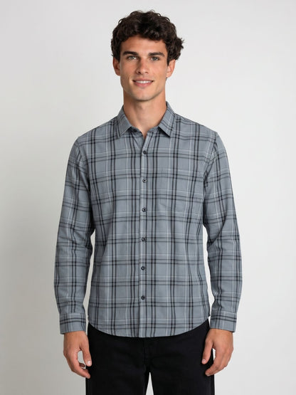 Mokajodi Grey Slim Fit Checks Casual Shirt