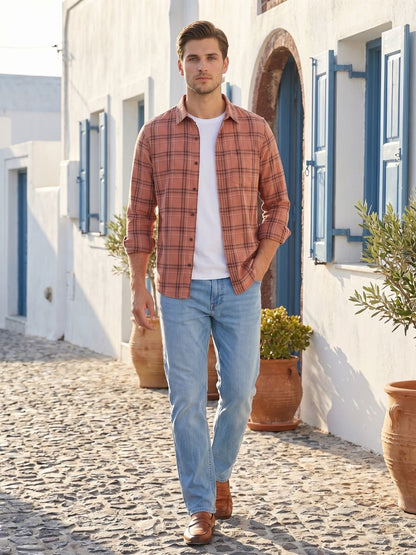 Mokajodi Orange Slim Fit Checks Casual Shirt