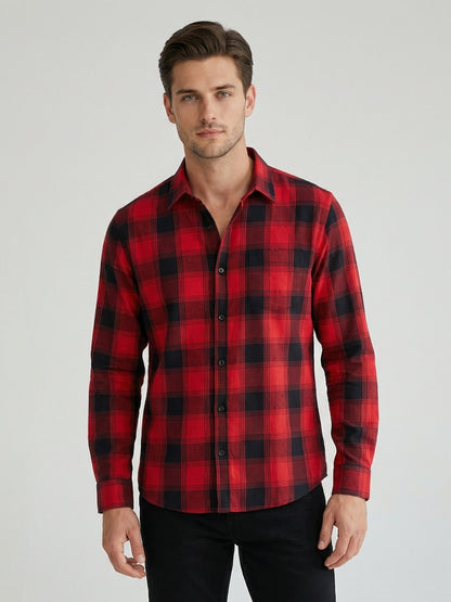 Mokajodi Red Slim Fit Checks Casual Shirt