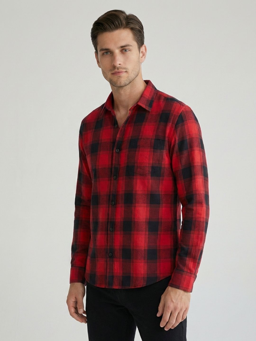 Mokajodi Red Slim Fit Checks Casual Shirt