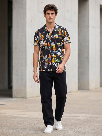 Mokajodi Black Boxy Fit Printed Casual Shirt