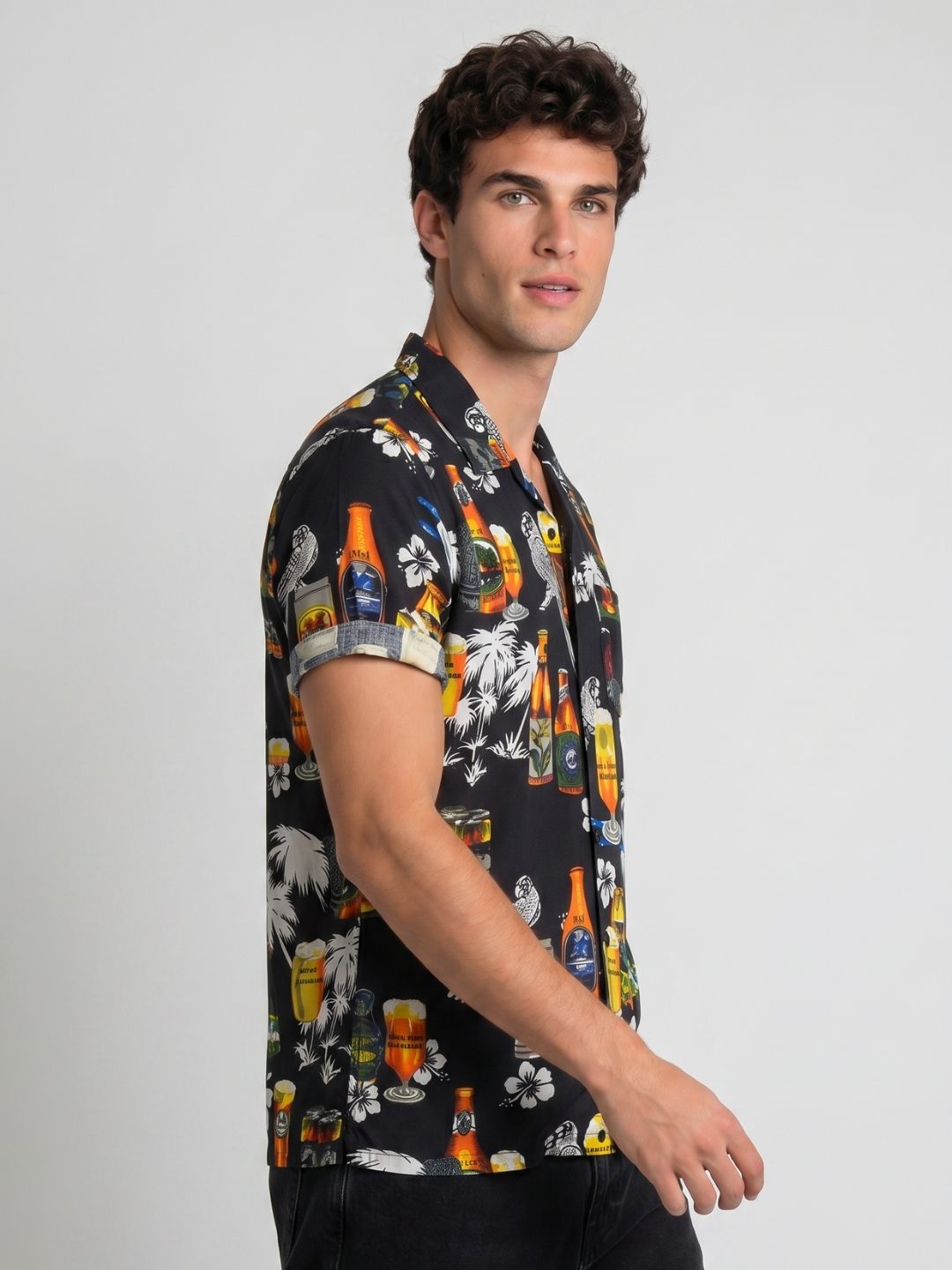 Mokajodi Black Boxy Fit Printed Casual Shirt