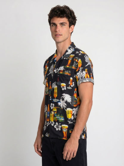 Mokajodi Black Boxy Fit Printed Casual Shirt