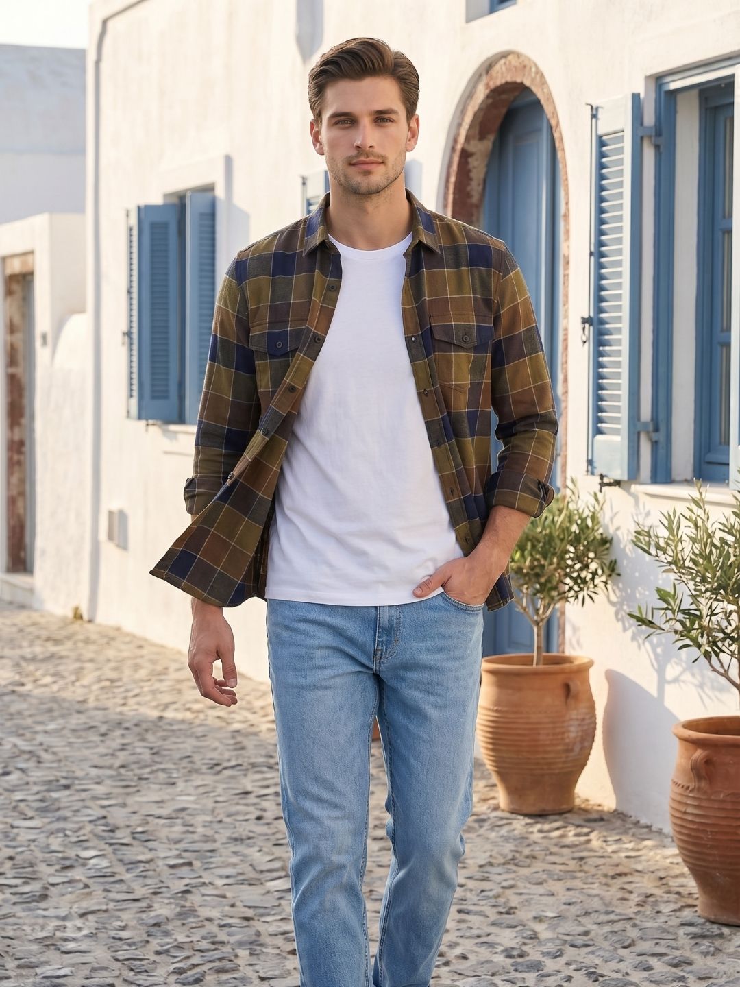 Mokajodi Green Slim Fit Checks Casual Shirt