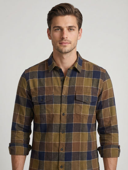 Mokajodi Green Slim Fit Checks Casual Shirt
