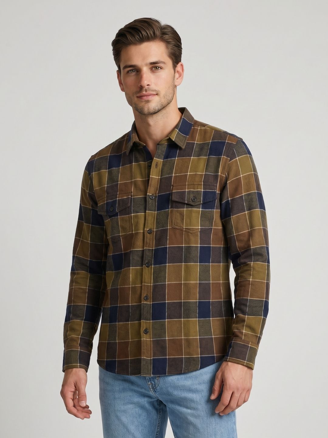 Mokajodi Green Slim Fit Checks Casual Shirt