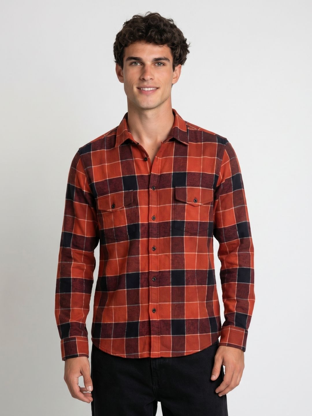 Mokajodi Orange Slim Fit Checks Casual Shirt