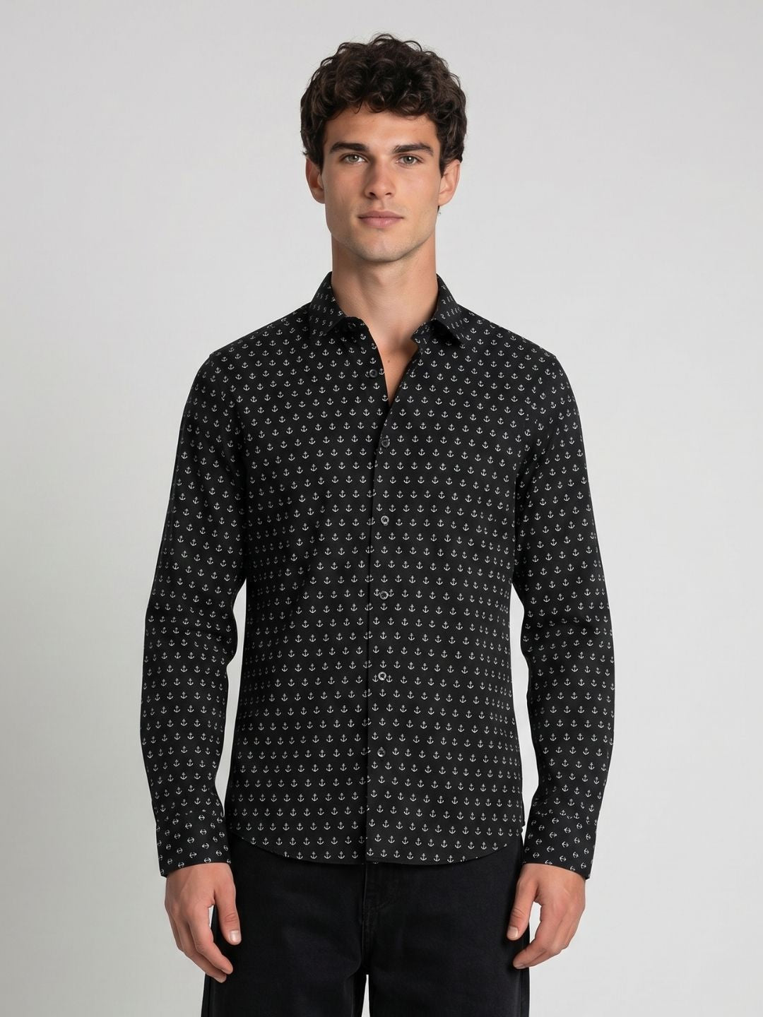 Mokajodi Navy Blue Slim Fit Printed Casual Shirt
