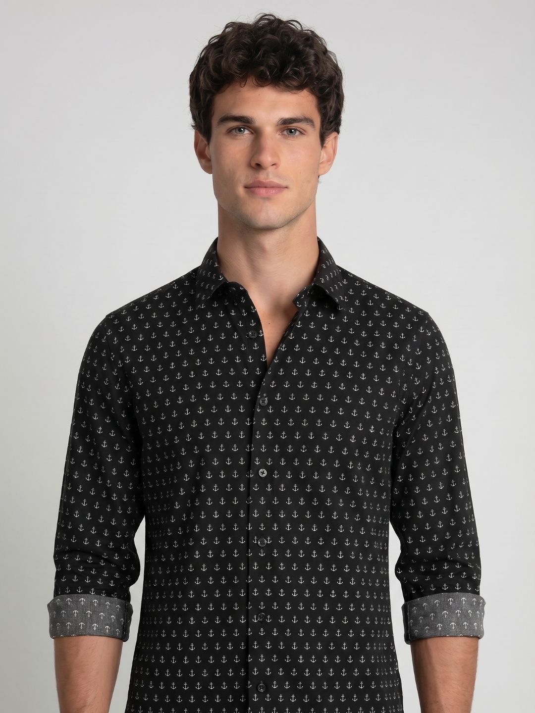 Mokajodi Navy Blue Slim Fit Printed Casual Shirt