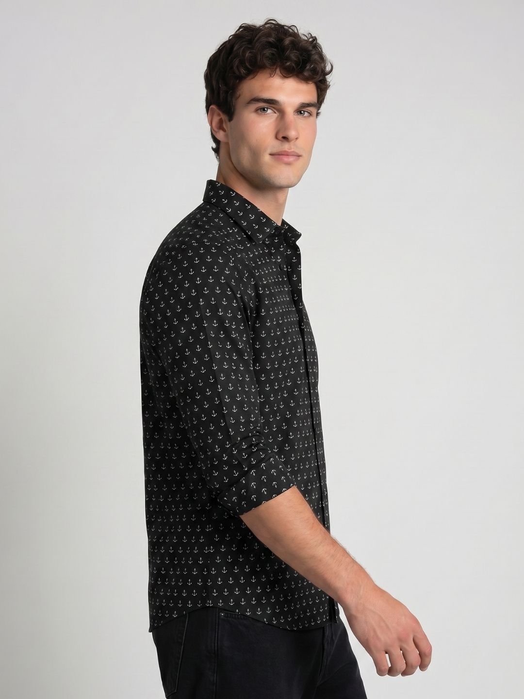 Mokajodi Navy Blue Slim Fit Printed Casual Shirt