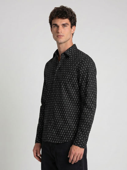 Mokajodi Navy Blue Slim Fit Printed Casual Shirt