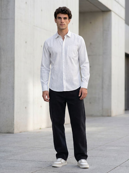 Mokajodi White Slim Fit Printed Casual Shirt
