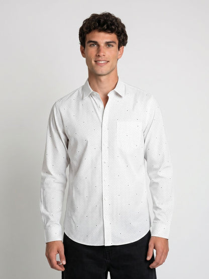 Mokajodi White Slim Fit Printed Casual Shirt