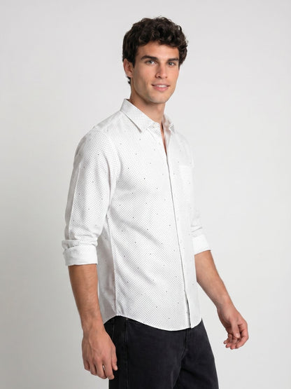 Mokajodi White Slim Fit Printed Casual Shirt