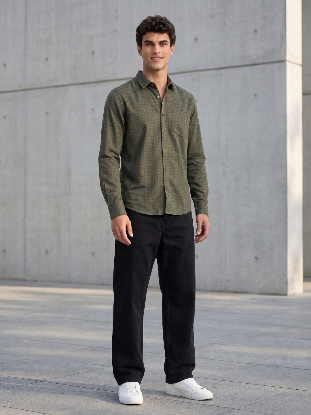 Mokajodi Dark Green Slim Fit Printed Casual Shirt