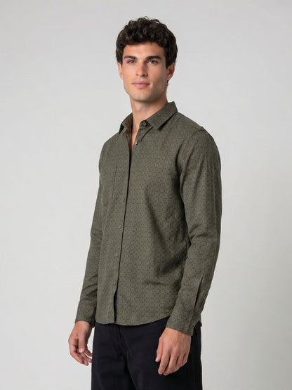 Mokajodi Dark Green Slim Fit Printed Casual Shirt