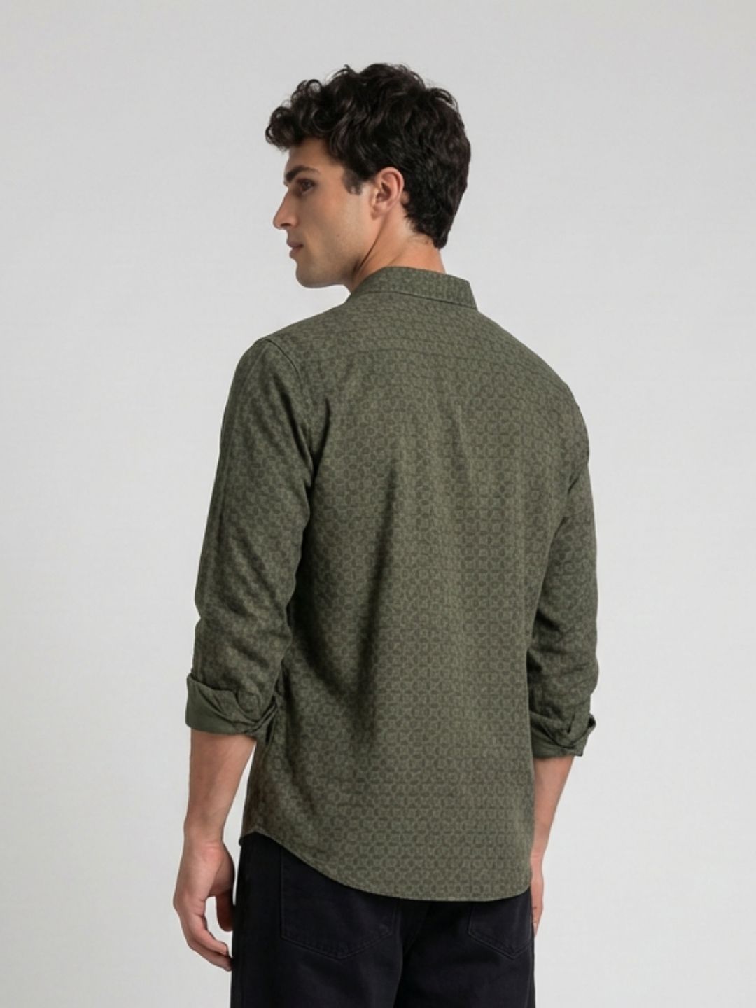 Mokajodi Dark Green Slim Fit Printed Casual Shirt