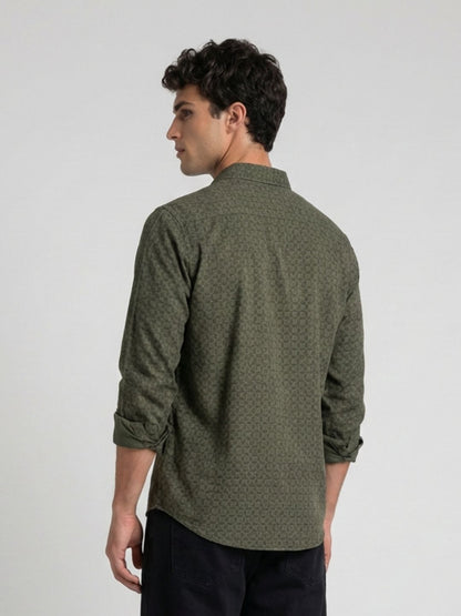 Mokajodi Dark Green Slim Fit Printed Casual Shirt