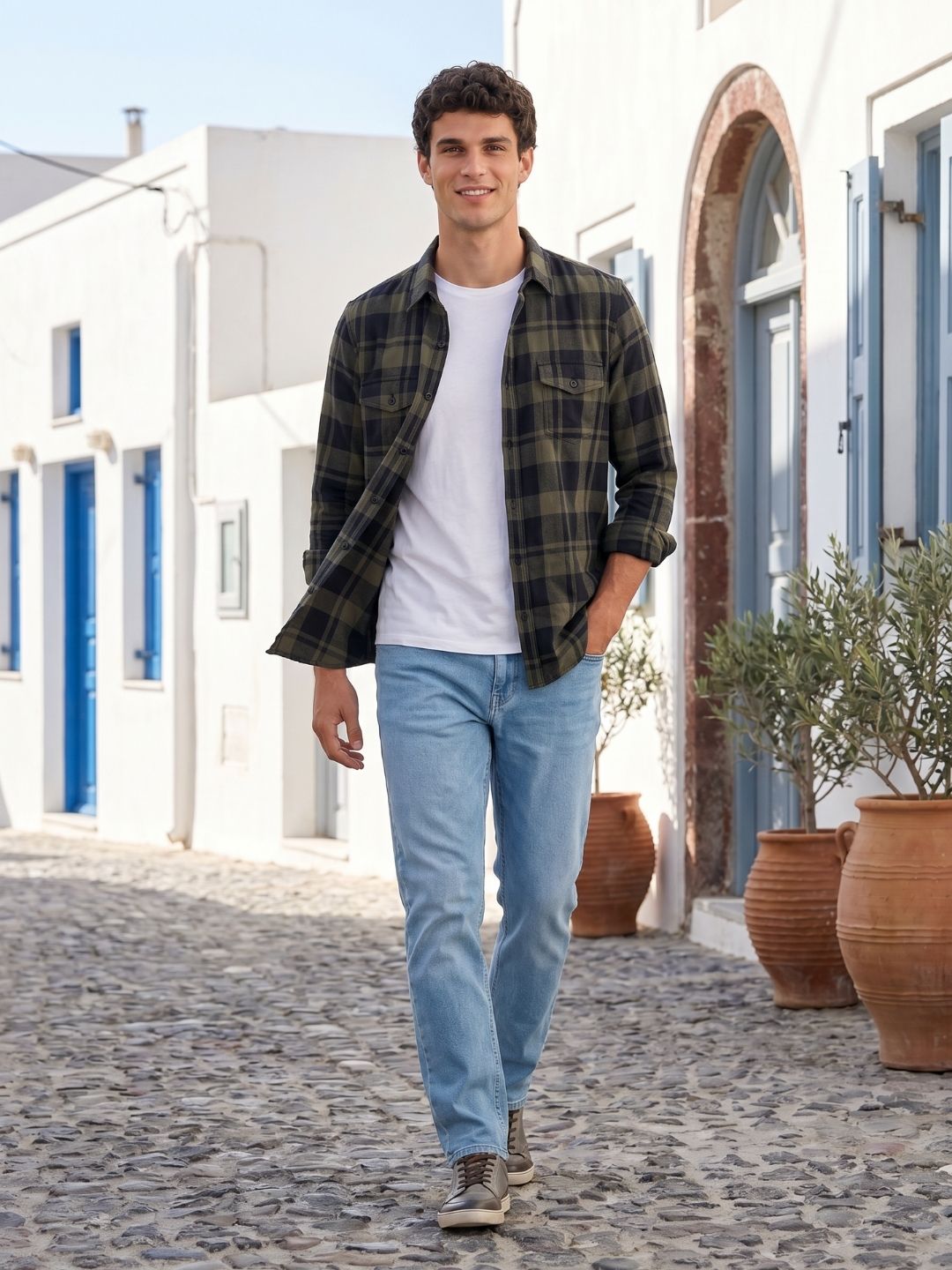 Mokajodi Dark Green Slim Fit Checks Casual Shirt