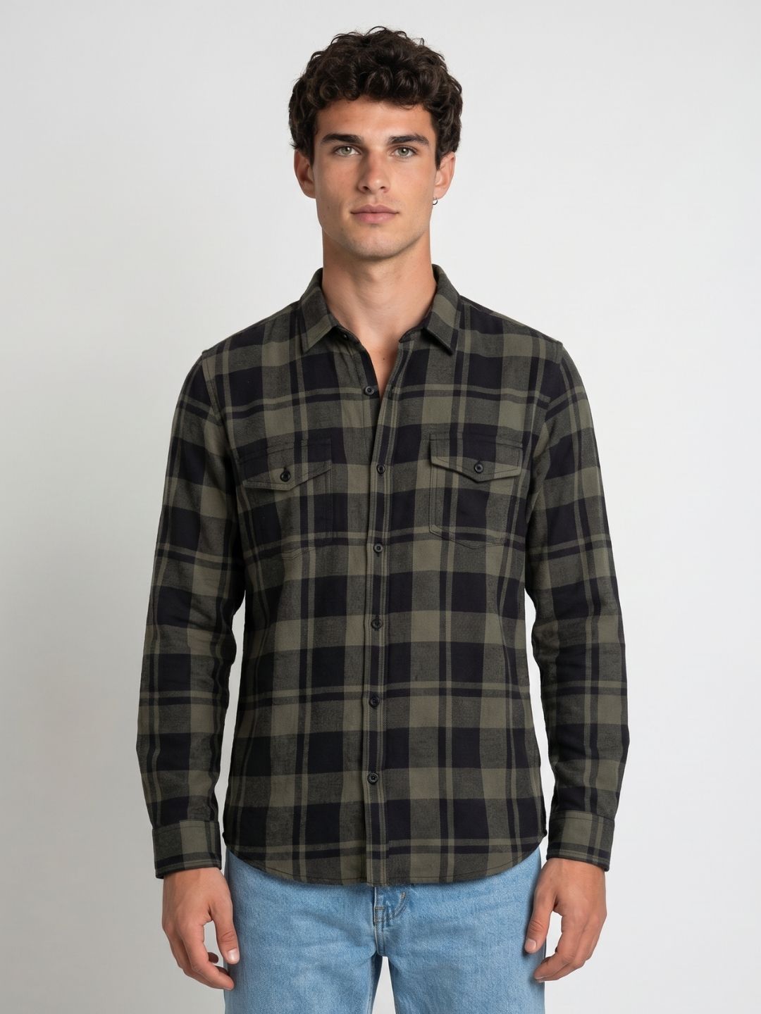 Mokajodi Dark Green Slim Fit Checks Casual Shirt